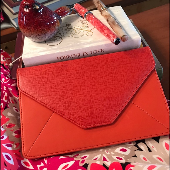 CR Gibson Leather Envelope CLUTCH dark orange - Picture 1 of 6